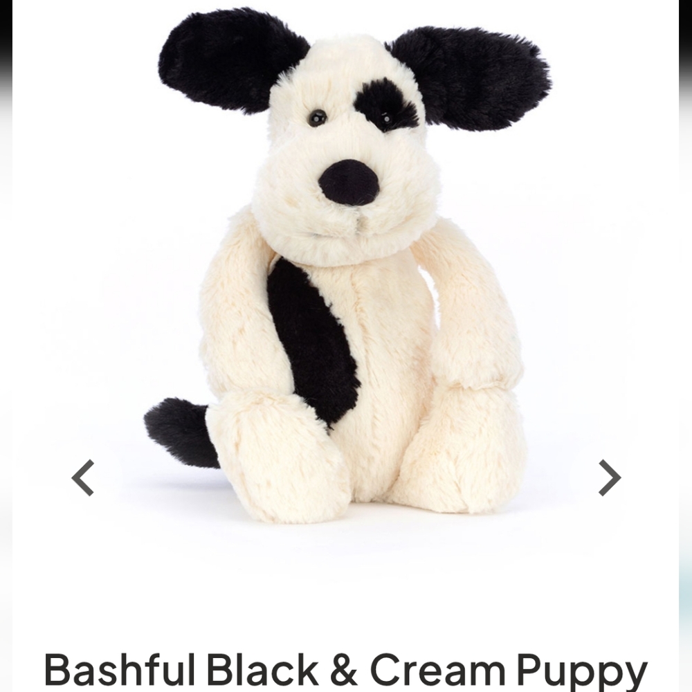 JellyCat Bashful Rufferty Black Cream Puppy Medium Plush Stuffed Animal